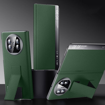 For Huawei Mate X5 / X3 SULADA Smart Series Wristband Holder Smart View Window Genuine Leather Phone Case(Green) by SULADA