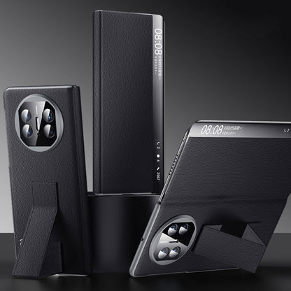 For Huawei Mate X5 / X3 SULADA Smart Series Wristband Holder Smart View Window Genuine Leather Phone Case(Black) by SULADA