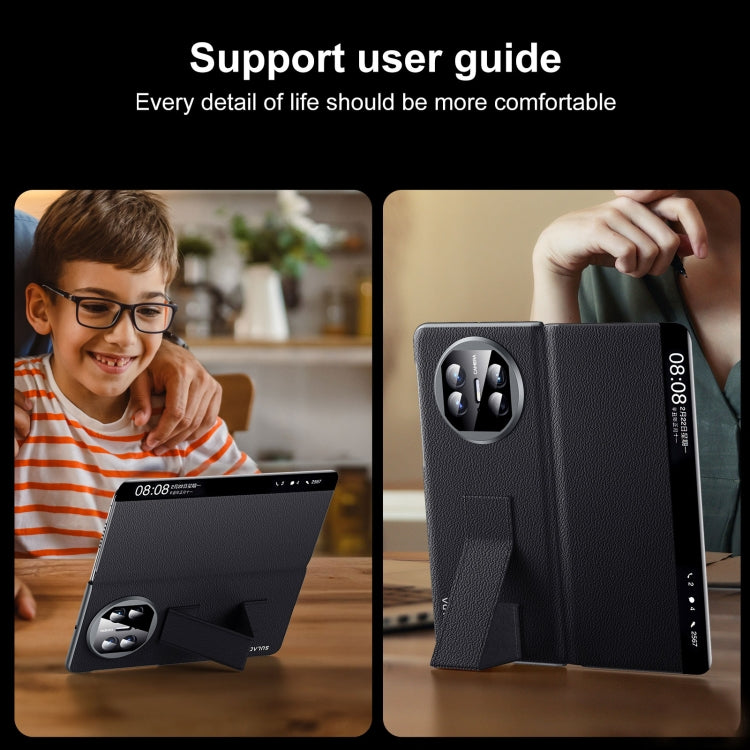 For Huawei Mate X5 / X3 SULADA Smart Series Wristband Holder Smart View Window Genuine Leather Phone Case(Green) by SULADA