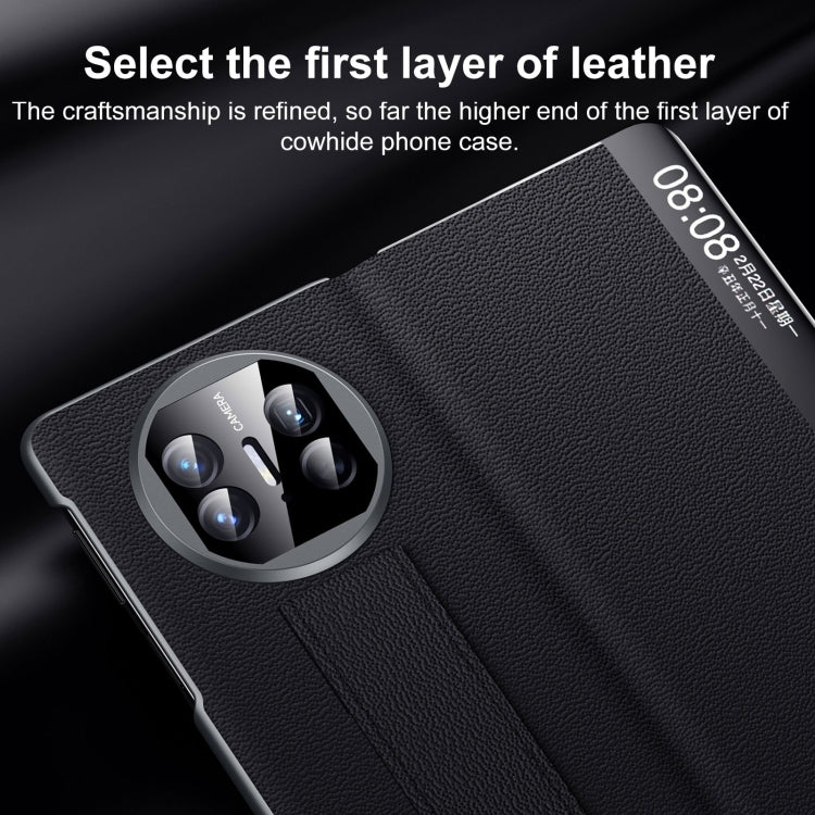 For Huawei Mate X5 / X3 SULADA Smart Series Wristband Holder Smart View Window Genuine Leather Phone Case(Black) by SULADA