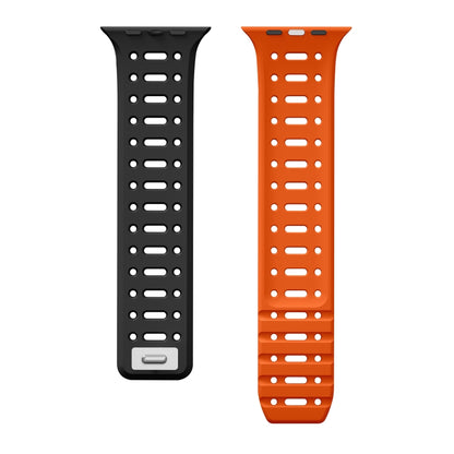 For Apple Watch Ultra 2 49mm Single Pin Magnetic Silicone Watch Band(Black Orange) by bashfashion