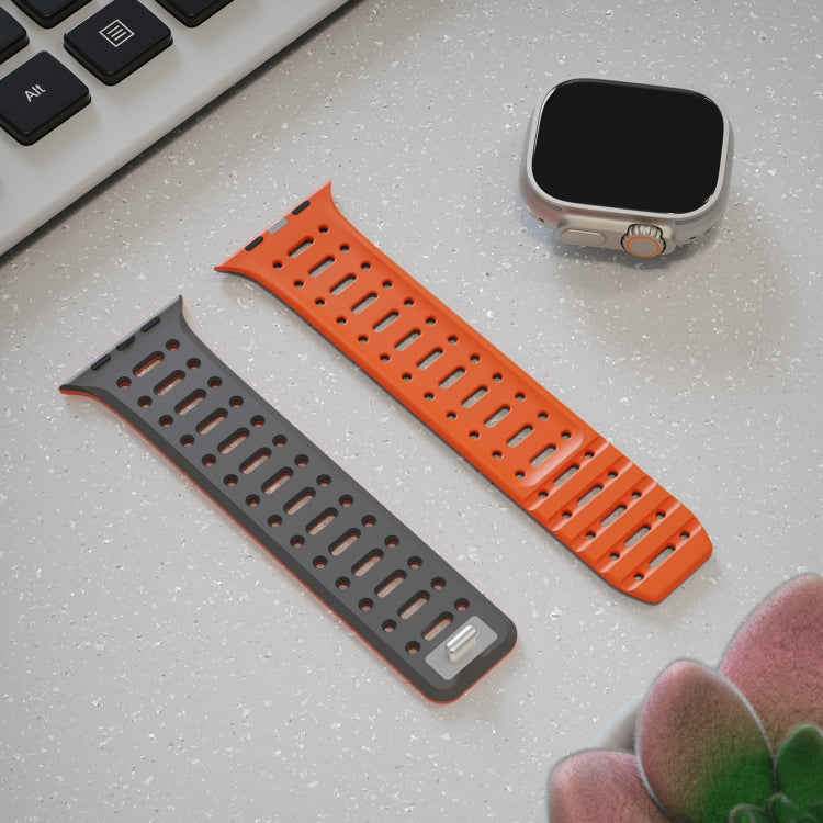 For Apple Watch Ultra 2 49mm Single Pin Magnetic Silicone Watch Band(Grey Orange) by bashfashion