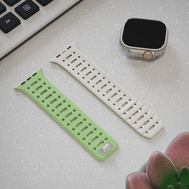 For Apple Watch Series 9 45mm Single Pin Magnetic Silicone Watch Band(Mint Green Starlight) by bashfashion