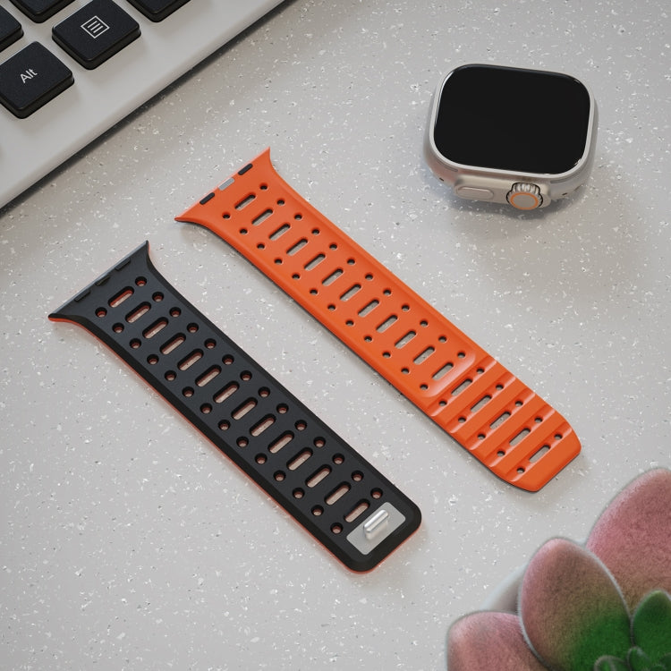For Apple Watch Series 9 45mm Single Pin Magnetic Silicone Watch Band(Black Orange) by bashfashion