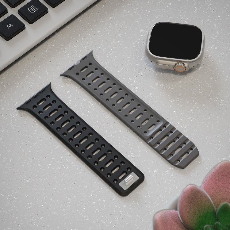 For Apple Watch Series 9 45mm Single Pin Magnetic Silicone Watch Band(Black Grey) by bashfashion