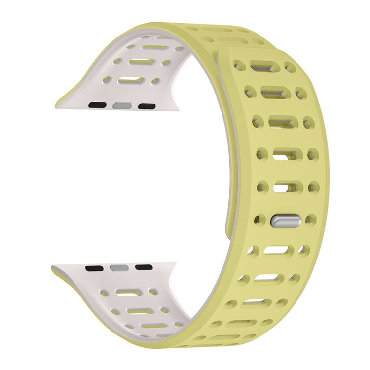 For Apple Watch Series 9 45mm Single Pin Magnetic Silicone Watch Band(Yellow Grey) by bashfashion