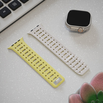 For Apple Watch Series 9 45mm Single Pin Magnetic Silicone Watch Band(Yellow Grey) by bashfashion