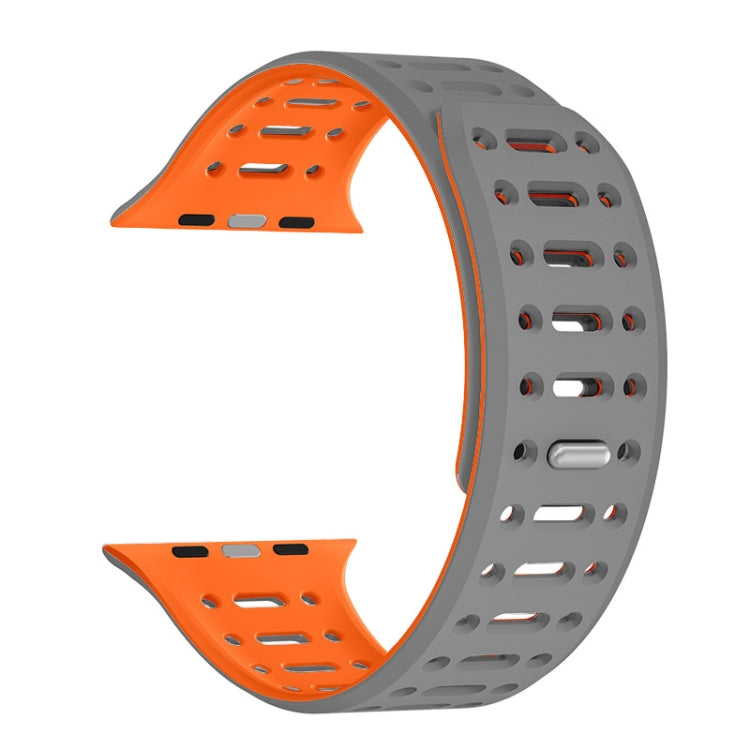 For Apple Watch Ultra 49mm Single Pin Magnetic Silicone Watch Band(Grey Orange) by bashfashion