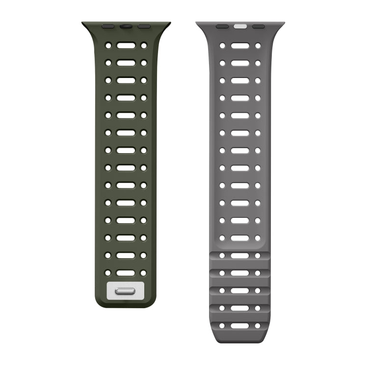 For Apple Watch Ultra 49mm Single Pin Magnetic Silicone Watch Band(Deep Green Grey) by bashfashion