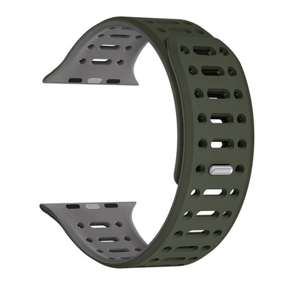 For Apple Watch Series 8 45mm Single Pin Magnetic Silicone Watch Band(Deep Green Grey) by bashfashion