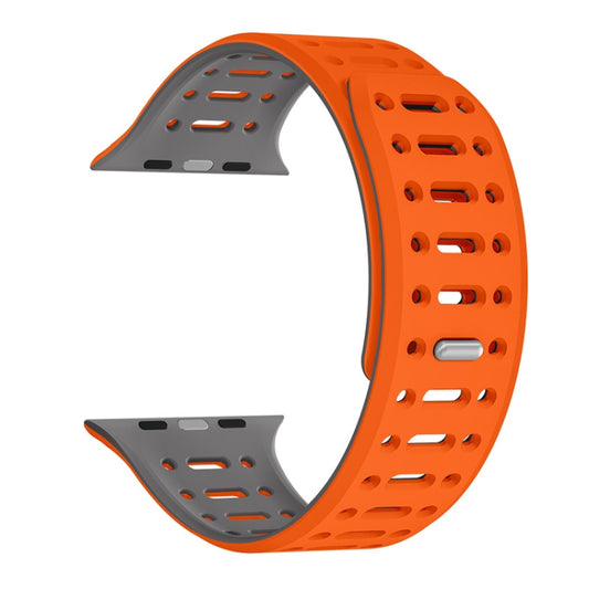 For Apple Watch Series 7 45mm Single Pin Magnetic Silicone Watch Band(Orange Grey) by bashfashion
