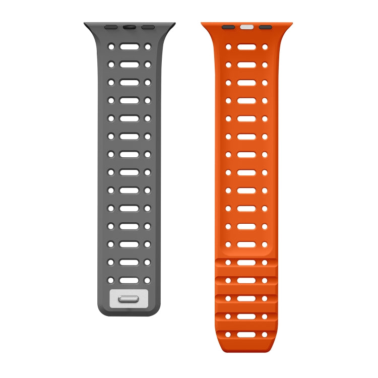 For Apple Watch Series 7 45mm Single Pin Magnetic Silicone Watch Band(Grey Orange) by bashfashion