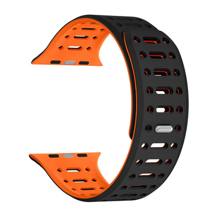 For Apple Watch SE 44mm Single Pin Magnetic Silicone Watch Band(Black Orange) by bashfashion