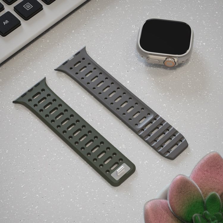 For Apple Watch SE 44mm Single Pin Magnetic Silicone Watch Band(Deep Green Grey) by bashfashion
