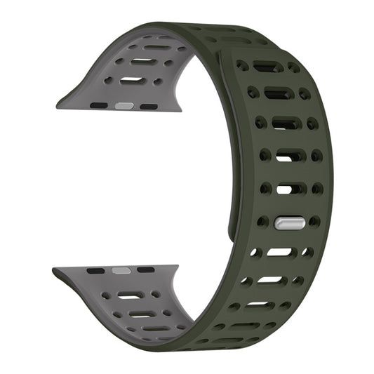 For Apple Watch Series 5 44mm Single Pin Magnetic Silicone Watch Band(Deep Green Grey) by bashfashion