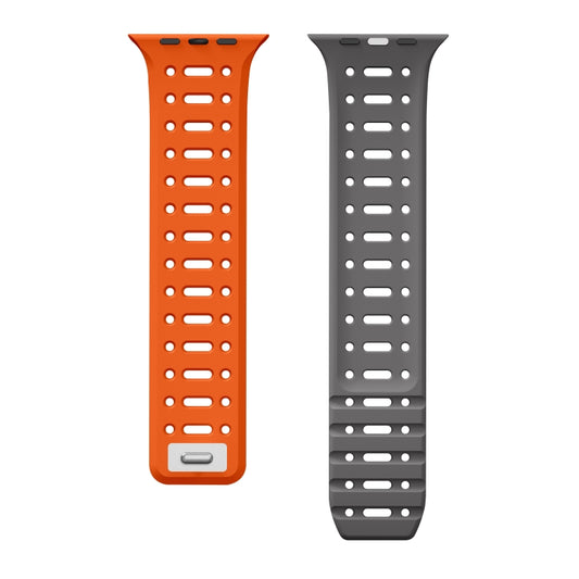 For Apple Watch Series 3 42mm Single Pin Magnetic Silicone Watch Band(Orange Grey) by bashfashion