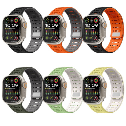 For Apple Watch SE 44mm Single Pin Magnetic Silicone Watch Band(Grey Orange) by bashfashion