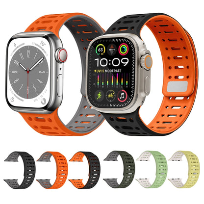 For Apple Watch Series 7 45mm Single Pin Magnetic Silicone Watch Band(Grey Orange) by bashfashion