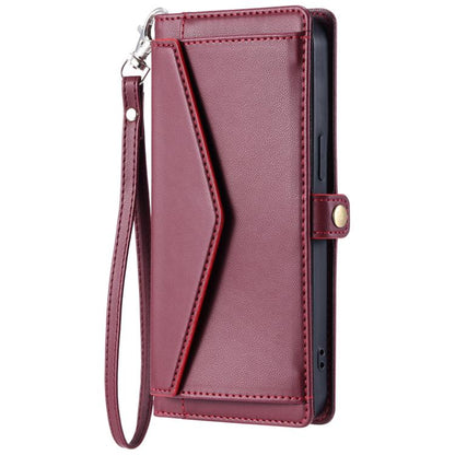 For iPhone 16e Wallet Multi-card Slot Leather Phone Case with Lanyard(Wine Red) by bashfashion