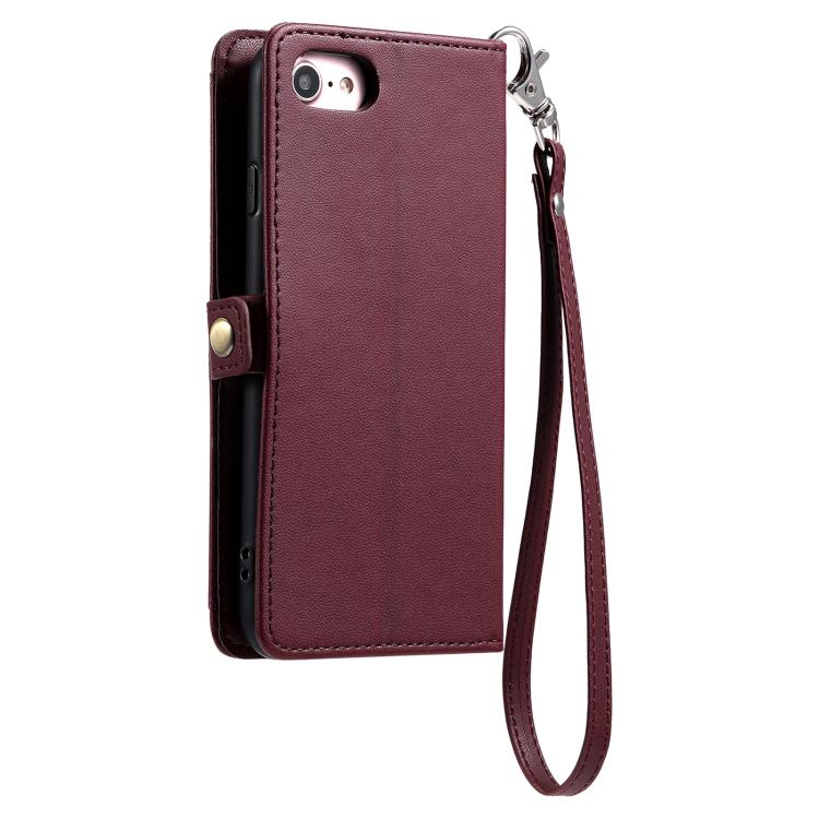 For iPhone 16e Wallet Multi-card Slot Leather Phone Case with Lanyard(Wine Red) by bashfashion