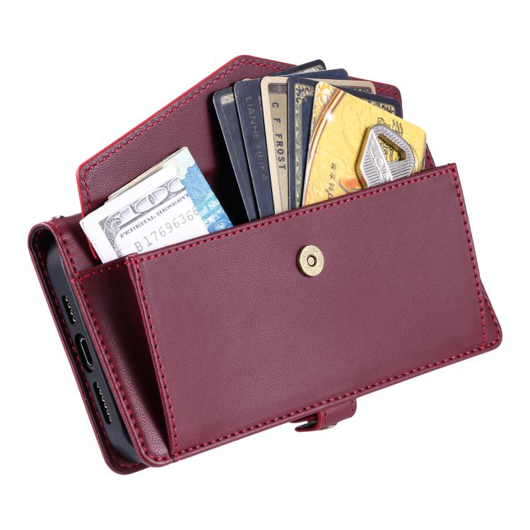 For iPhone 16e Wallet Multi-card Slot Leather Phone Case with Lanyard(Wine Red) by bashfashion