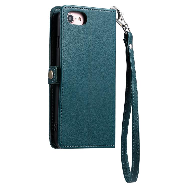 For iPhone 16e Wallet Multi-card Slot Leather Phone Case with Lanyard(Green) by bashfashion