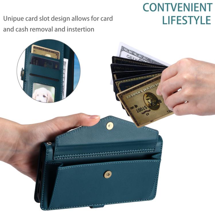 For iPhone 16e Wallet Multi-card Slot Leather Phone Case with Lanyard(Green) by bashfashion