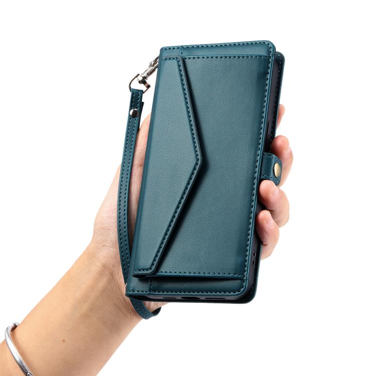 For iPhone 16e Wallet Multi-card Slot Leather Phone Case with Lanyard(Green) by bashfashion