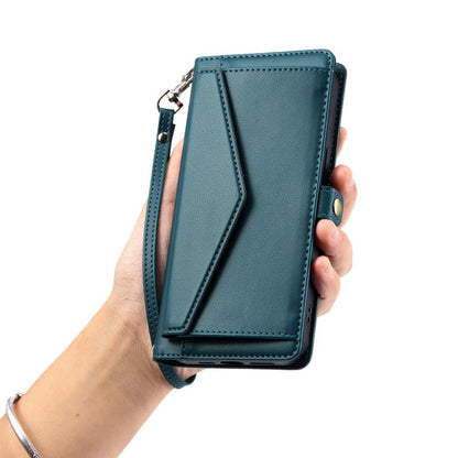 For iPhone 16e Wallet Multi-card Slot Leather Phone Case with Lanyard(Green) by bashfashion