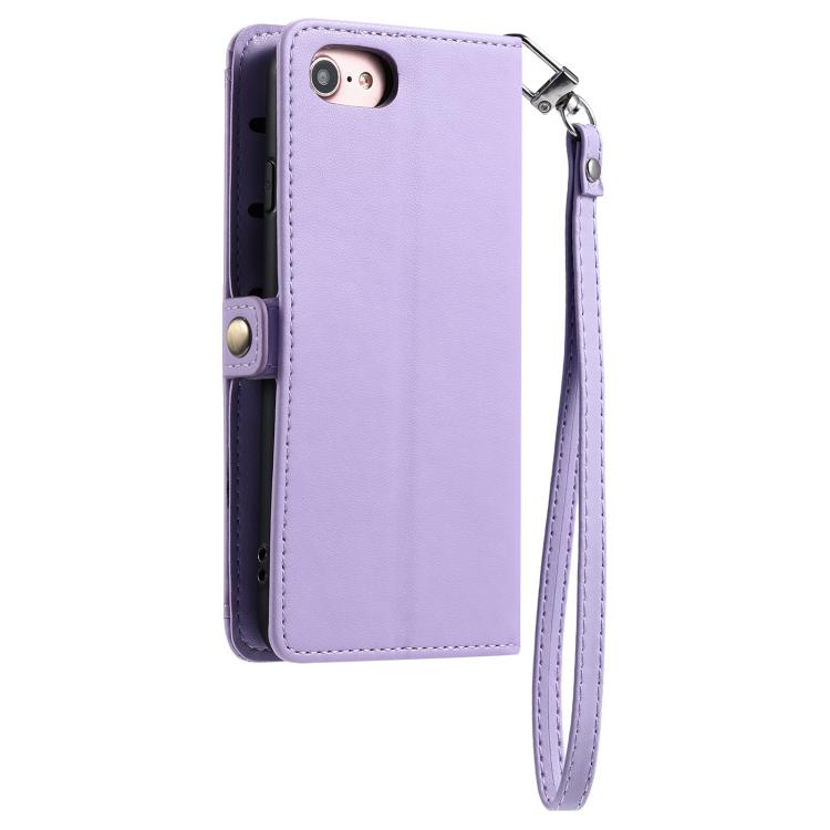 For iPhone 16e Wallet Multi-card Slot Leather Phone Case with Lanyard(Purple) by bashfashion