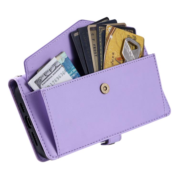 For iPhone 16e Wallet Multi-card Slot Leather Phone Case with Lanyard(Purple) by bashfashion