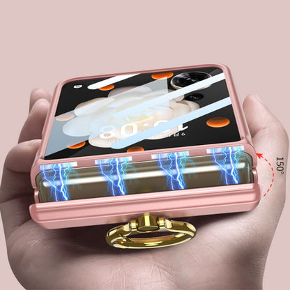 For Honor Magic V Flip GKK Integrated Magnetic Folding Hinge Full Coverage Phone Case with Ring Holder(Pink) by GKK