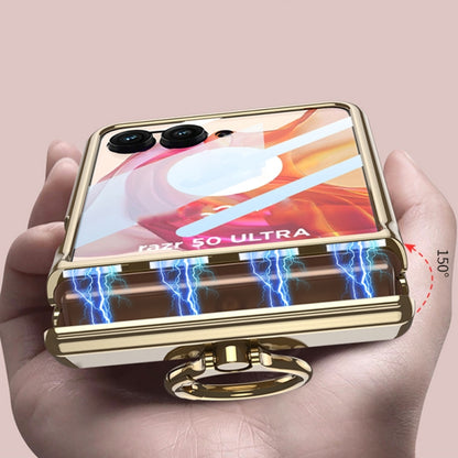 For Motorola Razr 50 GKK Integrated Magnetic Folding Phantom Rotary Phone Case with Ring Holder(Champagne Gold) by GKK