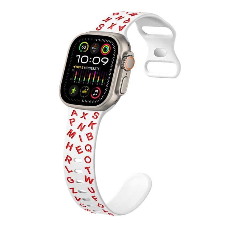 For Apple Watch Ultra 2 49mm English Letters Style Butterfly Buckle Silicone Watch Band(White Red) by bashfashion