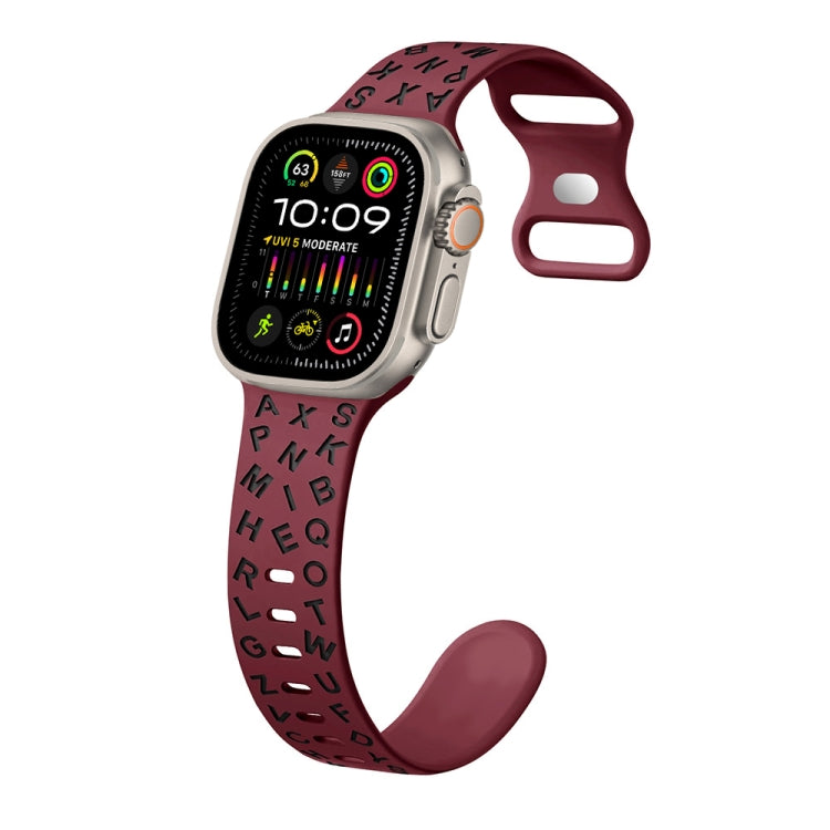 For Apple Watch Ultra 2 49mm English Letters Style Butterfly Buckle Silicone Watch Band(Wine Red Black) by bashfashion