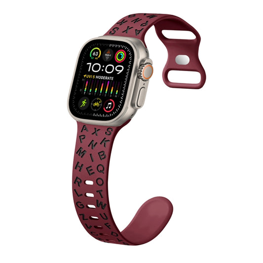 For Apple Watch Ultra 2 49mm English Letters Style Butterfly Buckle Silicone Watch Band(Wine Red Black) by bashfashion