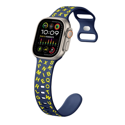 For Apple Watch Ultra 2 49mm English Letters Style Butterfly Buckle Silicone Watch Band(Midnight Blue Yellow) by bashfashion