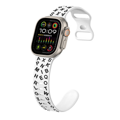 For Apple Watch Ultra 49mm English Letters Style Butterfly Buckle Silicone Watch Band(White Black) by bashfashion