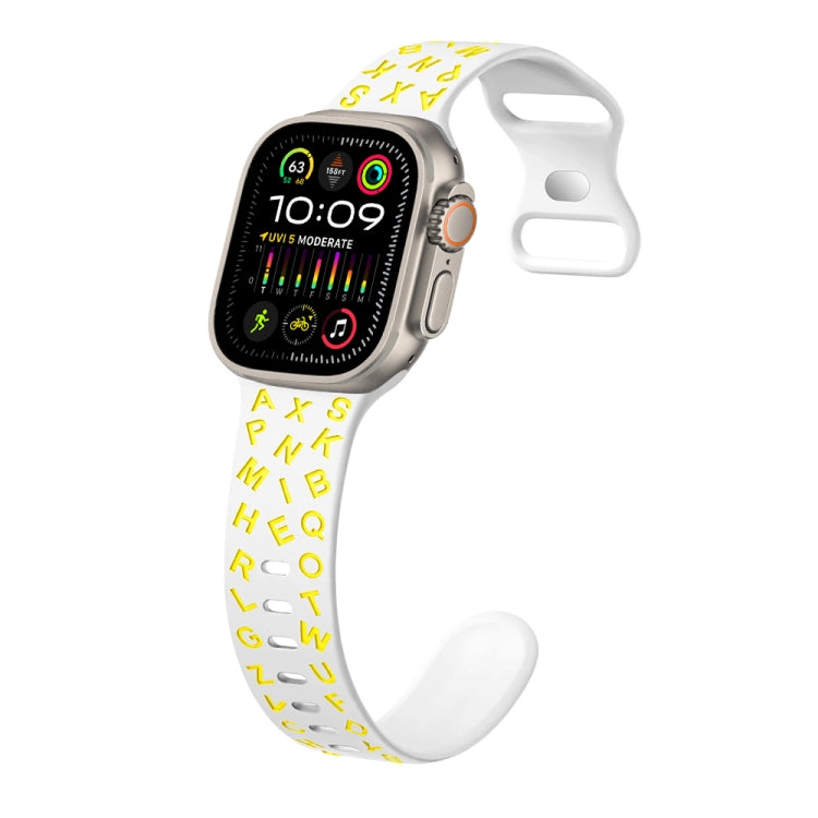 For Apple Watch Ultra 49mm English Letters Style Butterfly Buckle Silicone Watch Band(White Yellow) by bashfashion