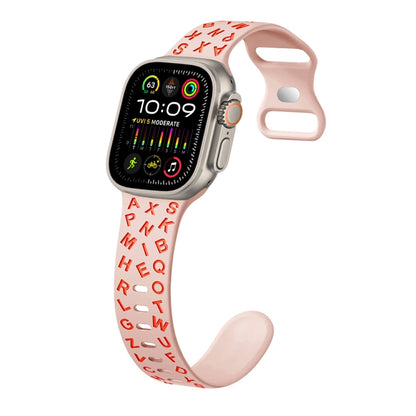For Apple Watch Ultra 49mm English Letters Style Butterfly Buckle Silicone Watch Band(Pink Sand Orange) by bashfashion