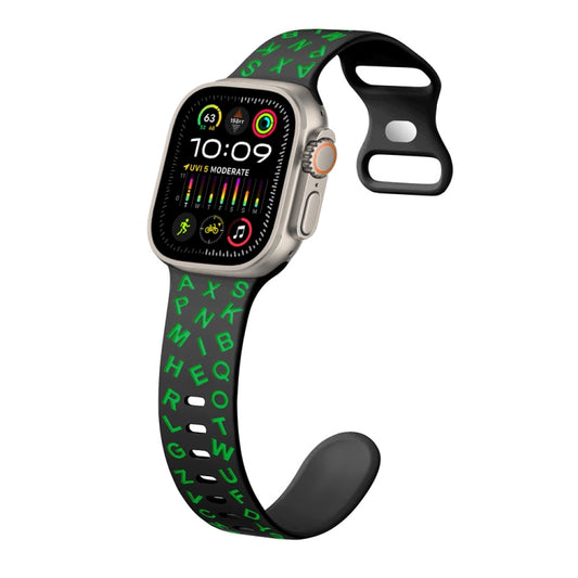 For Apple Watch Ultra 49mm English Letters Style Butterfly Buckle Silicone Watch Band(Black Green) by bashfashion