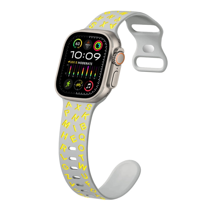 For Apple Watch Ultra 49mm English Letters Style Butterfly Buckle Silicone Watch Band(Grey Yellow) by bashfashion