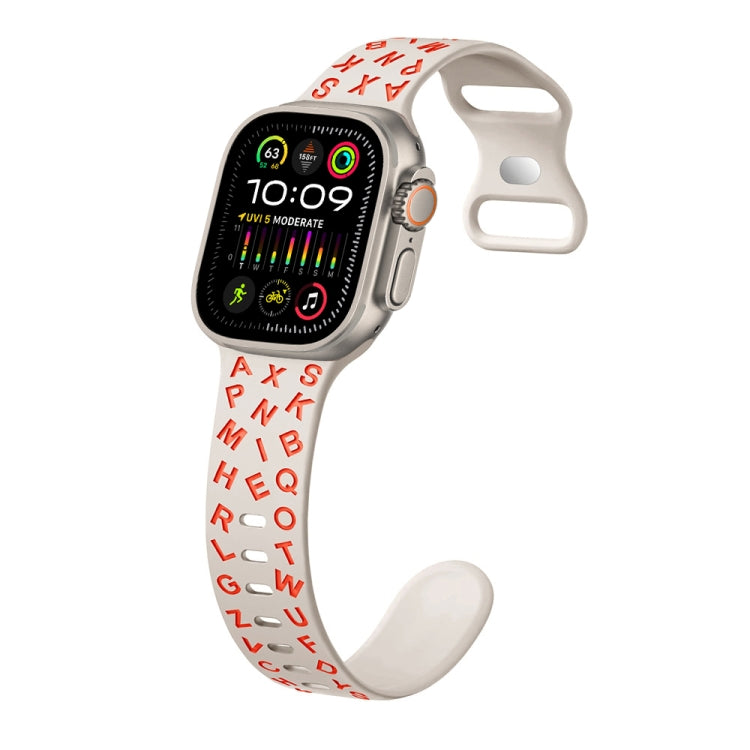 For Apple Watch Ultra 49mm English Letters Style Butterfly Buckle Silicone Watch Band(Starlight Orange) by bashfashion