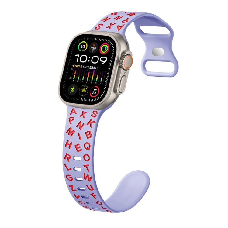 For Apple Watch Ultra 49mm English Letters Style Butterfly Buckle Silicone Watch Band(Lilac Red) by bashfashion