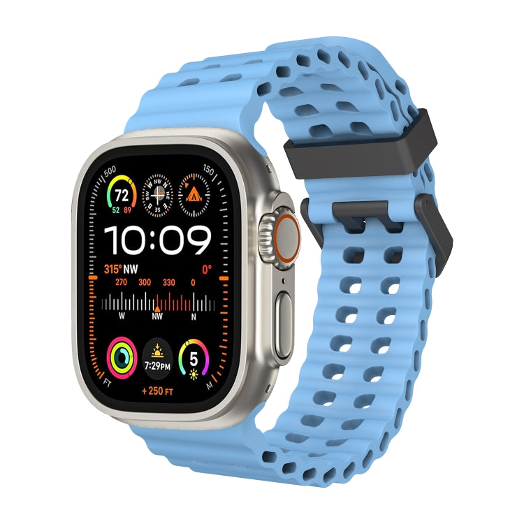 For Apple Watch Ultra 2 49mm Ocean Dual-Row Hole Silicone Watch Band(Premium Blue) by bashfashion