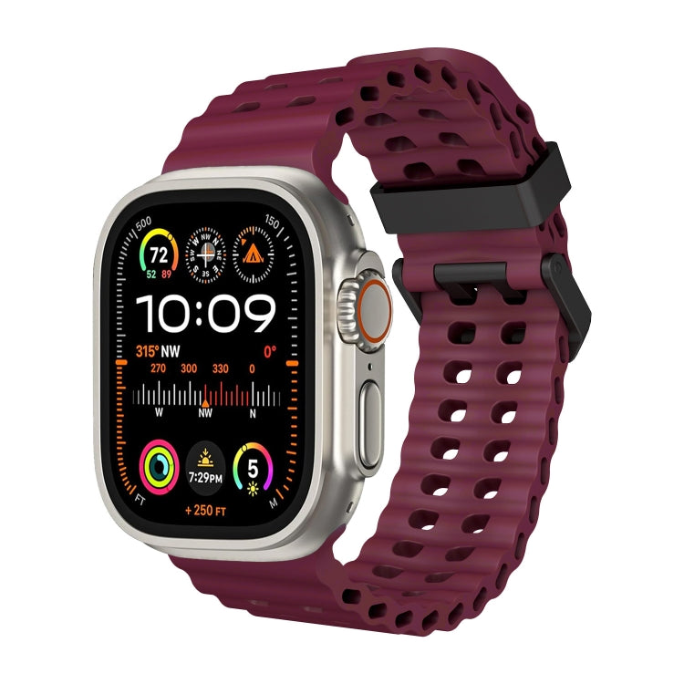 For Apple Watch Ultra 2 49mm Ocean Dual-Row Hole Silicone Watch Band(Wine Red) by bashfashion