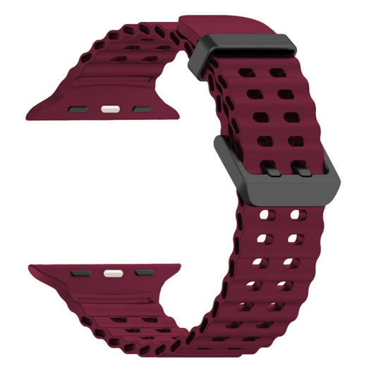 For Apple Watch Ultra 2 49mm Ocean Dual-Row Hole Silicone Watch Band(Wine Red) by bashfashion