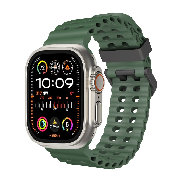 For Apple Watch Ultra 2 49mm Ocean Dual-Row Hole Silicone Watch Band(Forest Green) by bashfashion