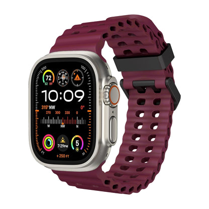 For Apple Watch Ultra 49mm Ocean Dual-Row Hole Silicone Watch Band(Wine Red) by bashfashion