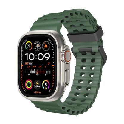 For Apple Watch Ultra 49mm Ocean Dual-Row Hole Silicone Watch Band(Forest Green) by bashfashion